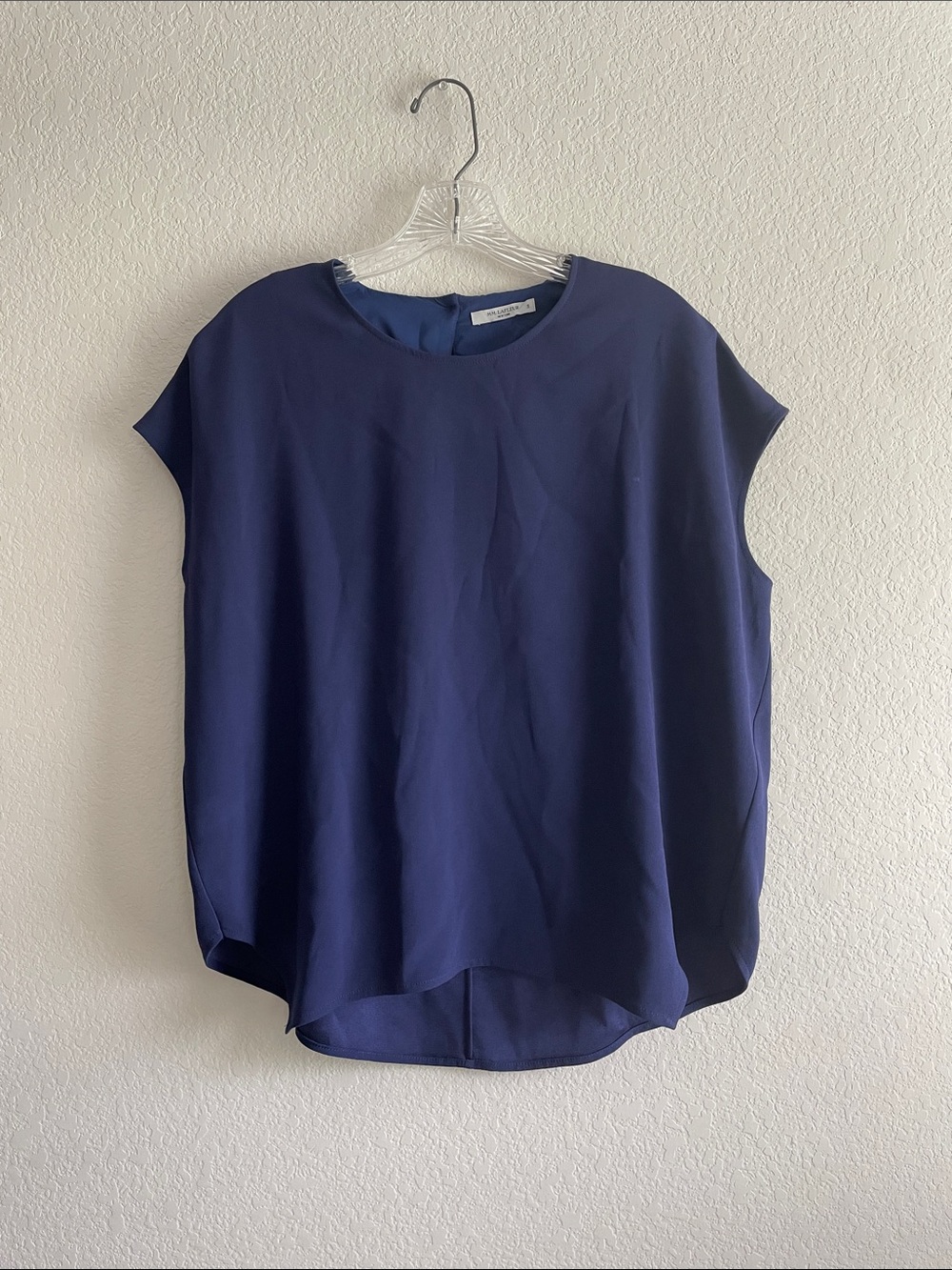 MM Lafleur Cap Sleeve Navy Blouse with Rounded Neck Size Small